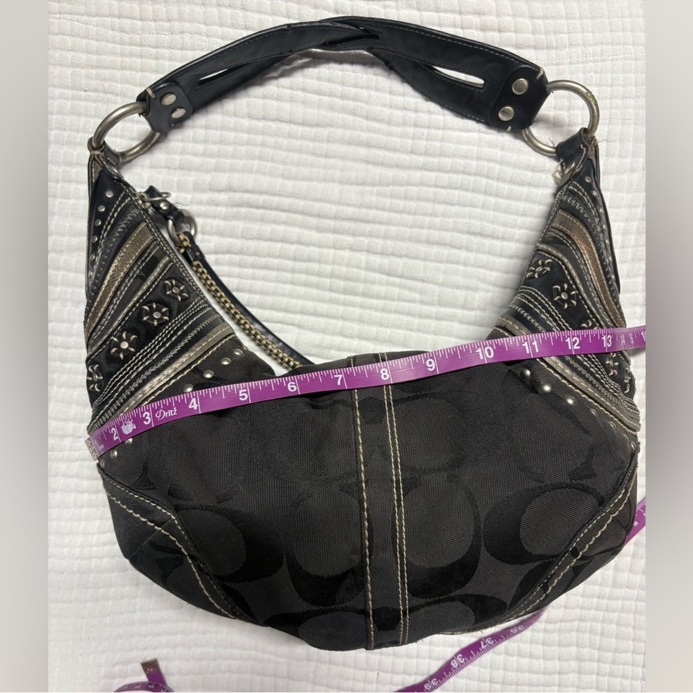 Coach RARE LTD Edition Soho Black Jacquard Studded Grommet Hobo Bag w/ wristlet - Picture 3 of 7